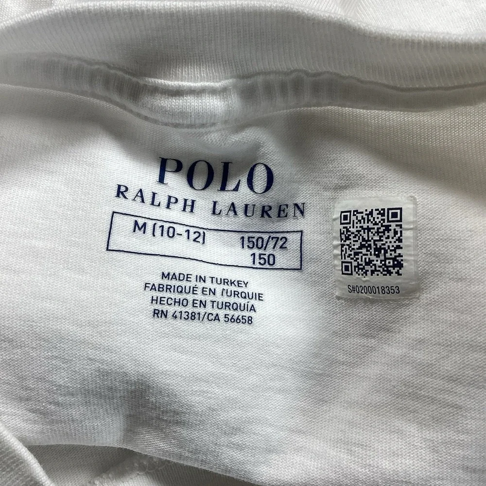 Youth Polo‎ Ralph Lauren Short Sleeved Polo Bear Cotton Tee. White Medium 10/12